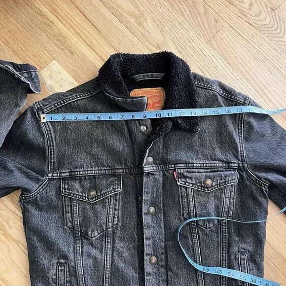 Levis relaxed fit‎ Trucker Sherpa Denim Jacket faded black Lined Small casual